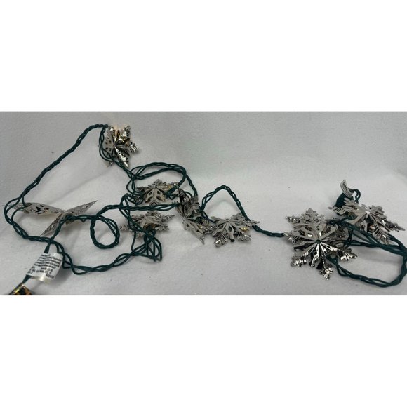 Christmas String Lights 2 Sets 10 Lights Per Strand Silver Snow Flakes Vintage G - Picture 3 of 6